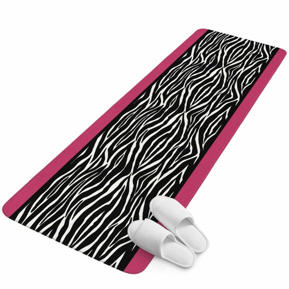 Runner Rug 2.62'x5.25', Zebra Printed Non Slip Backing Floor Mats Soft Area Rugs, Absorbent Muddy Dirt Trapping Carpet for Entryway Hallway Kitchen Bedroom Modern Geometric Balck White Stripes