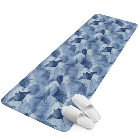 Runner Rug 2.62'x6.56', Blue Fish Coastal Non Slip Backing Floor Mats Soft Area Rugs, Absorbent Muddy Dirt Trapping Carpet for Entryway Hallway Bedroom Kitchen Watercolor Beach Ocean Nautical