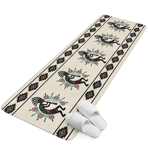 Runner Rug 2.62'x6.56', Boho Southwest Non Slip Backing Floor Mats Soft Area Rugs, Absorbent Muddy Dirt Trapping Carpet for Entryway Hallway Bedroom Kitchen Aztec Ethnic Native Human Ethnic Plaid