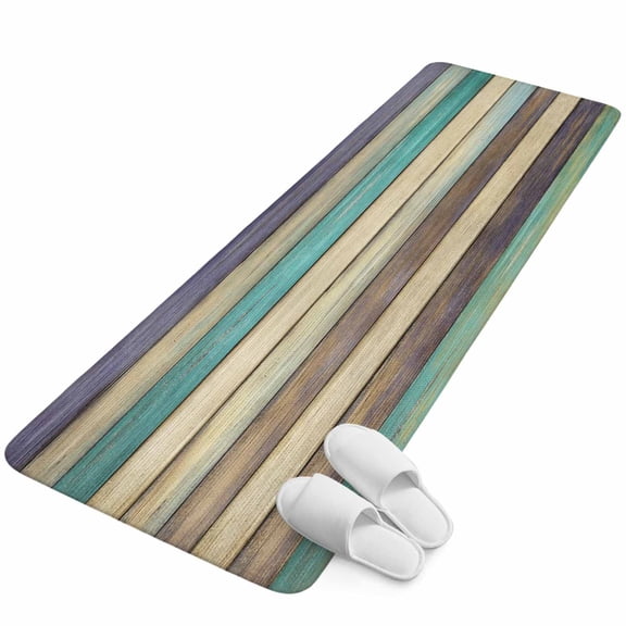 Runner Rug 2.62'x6.56', Brown Teal Home Non Slip Backing Floor Mats Soft Area Rugs, Absorbent Muddy Dirt Trapping Carpet for Entryway Hallway Bedroom Kitchen Vintage Farmhouse Retro Wooden