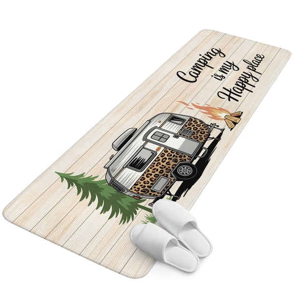 Runner Rug 2.62'x6.56', Camper Van Non Slip Backing Floor Mats Soft Area Rugs, Absorbent Muddy Dirt Trapping Carpet for Entryway Hallway Bedroom Kitchen Modern Vintage Camping Beige Wooden