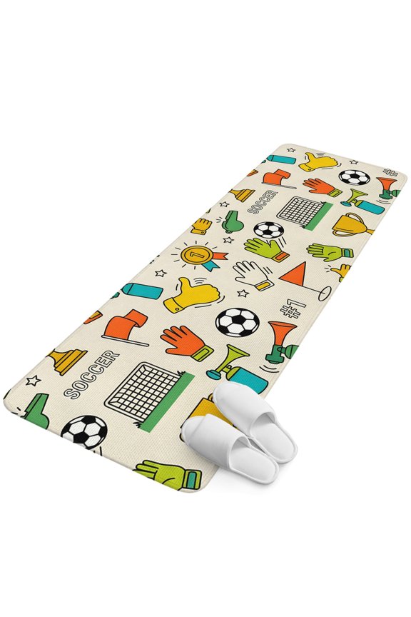 Runner Rug 2.62'x6.56', Cartoon Sport Soccer Non Slip Backing Floor Mats Soft Area Rugs, Absorbent Muddy Dirt Trapping Carpet for Entryway Hallway Bedroom Kitchen Vintage Beige Football Pattern