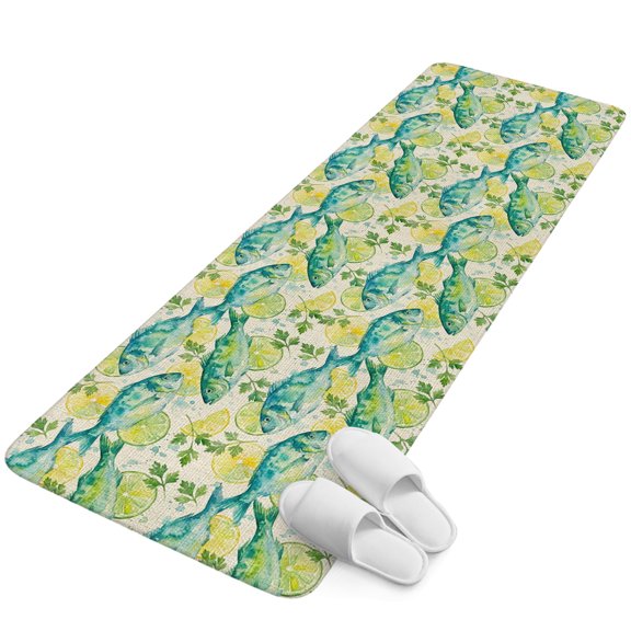 Runner Rug 2.62'x6.56', Coastal Fish Non Slip Backing Floor Mats Soft Area Rugs, Absorbent Muddy Dirt Trapping Carpet for Entryway Hallway Bedroom Kitchen Summer Watercolor Ocean Animals Lemon Beige