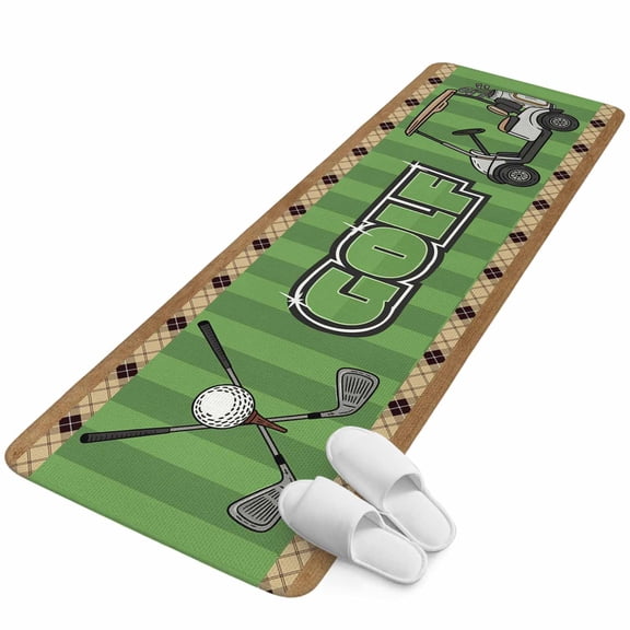 Runner Rug 2.62'x6.56', Golf Balls Non Slip Backing Floor Mats Soft Area Rugs, Absorbent Muddy Dirt Trapping Carpet for Entryway Hallway Bedroom Kitchen Green Sports Art Truck Brown Lattice