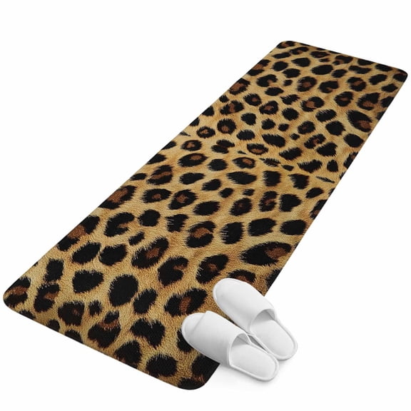 Runner Rug 2.62'x6.56', Leopard Print Non Slip Backing Floor Mats Soft Area Rugs, Absorbent Muddy Dirt Trapping Carpet for Entryway Hallway Bedroom Kitchen Brown Yellow Retro Animal Fur Pattern