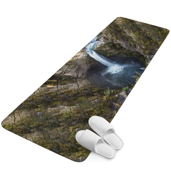 Runner Rug 2.62'x6.56', Mountains Non Slip Backing Floor Mats Soft Area Rugs, Absorbent Muddy Dirt Trapping Carpet for Entryway Hallway Bedroom Kitchen Nature Waterfall Landscape Blue Brown