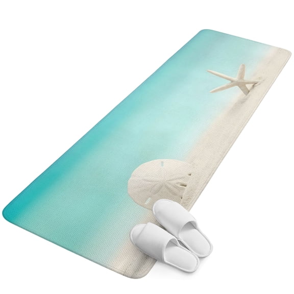 Runner Rug 2.62'x6.56', Ocean Beach Non Slip Backing Floor Mats Soft Area Rugs, Absorbent Muddy Dirt Trapping Carpet for Entryway Hallway Bedroom Summer Coastal Beach Starfish Sand Dollars Teal