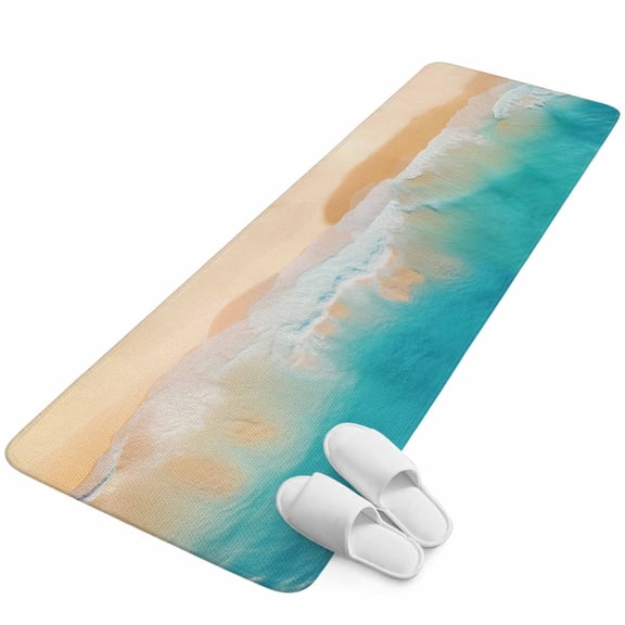 Runner Rug 2.62'x6.56', Orange Aqua Coastal Non Slip Backing Floor Mats Soft Area Rugs, Absorbent Muddy Dirt Trapping Carpet for Entryway Hallway Bedroom Kitchen Summer Beach Seaside Nautical