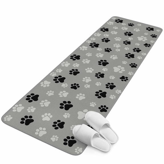 Runner Rug 2.62'x6.56', Pet Paw Printed Non Slip Backing Floor Mats Soft Area Rugs, Absorbent Muddy Dirt Trapping Carpet for Entryway Hallway Bedroom Kitchen Modern Black Grey Watercolor Dog Claws