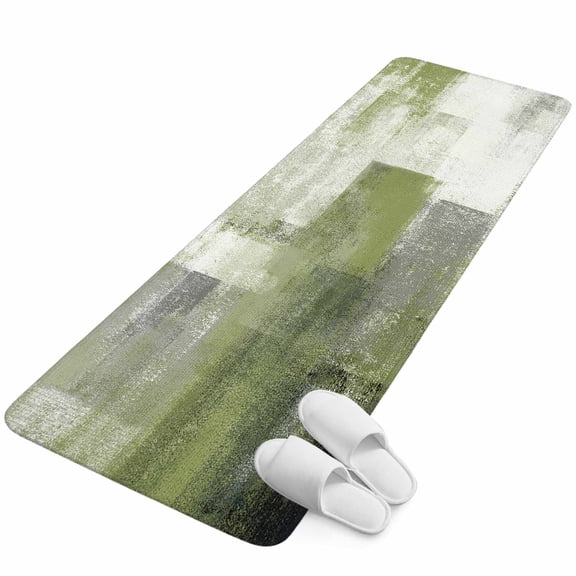 Runner Rug 2.62'x6.56', Sage Green Ombre Non Slip Backing Floor Mats Soft Area Rugs, Absorbent Muddy Dirt Trapping Carpet for Entryway Hallway Bedroom Kitchen Vintage Shabby Abstract Plaid Art