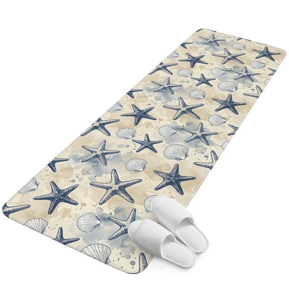 Runner Rug 2.62'x6.56', Summer Beach Sand Non Slip Backing Floor Mats Soft Area Rugs, Absorbent Muddy Dirt Trapping Carpet for Entryway Hallway Bedroom Watercolor Ocean Starfish Seashells Blue