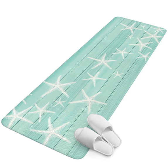 Runner Rug 2.62'x6.56', Teal Starfish Coastal Non Slip Backing Floor Mats Soft Area Rugs, Absorbent Muddy Dirt Trapping Carpet for Entryway Hallway Bedroom Kitchen Summer Beach Nautical Ocean Wooden