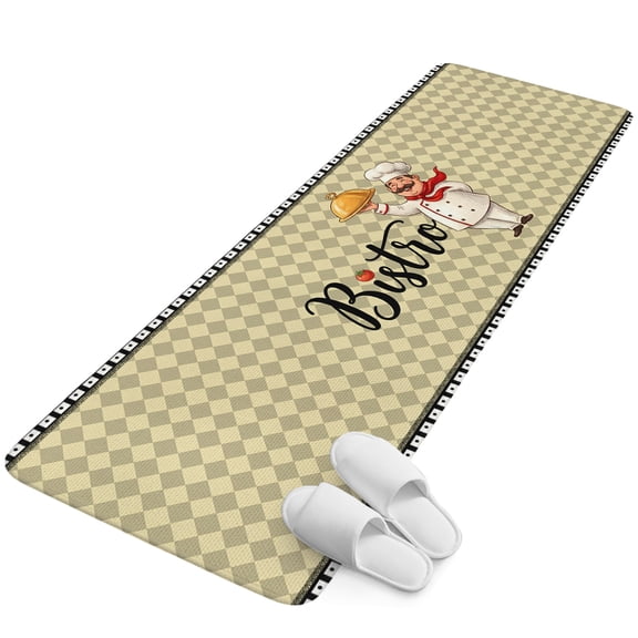 Runner Rug 2.62'x6.56', Vintage Chef Non Slip Backing Floor Mats Soft Area Rugs, Absorbent Muddy Dirt Trapping Carpet for Entryway Hallway Bedroom Kitchen Checkered Buffalo Chefs Retro Art