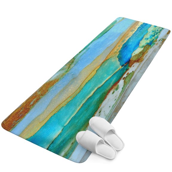 Runner Rug 2.62'x6.56', Watercolor Marble Non Slip Backing Floor Mats Soft Area Rugs, Absorbent Muddy Dirt Trapping Carpet for Entryway Hallway Bedroom Kitchen Vintage Abstract Marble Texture