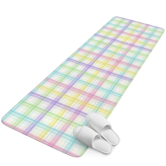 Runner Rug 2.62'x6.56', White Grid Non Slip Backing Floor Mats Soft Area Rugs, Absorbent Muddy Dirt Trapping Carpet for Entryway Hallway Bedroom Kitchen Colorful Plaid Modern Geometric Pattern
