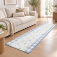 Chequerboard Border Runner Rug 2.6x10 Hallway Rug, Dainty Wildflower Sprigs Washable Non ...