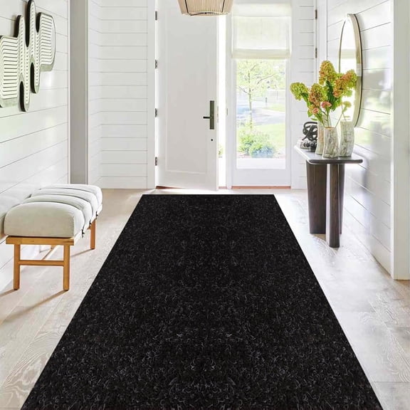 Runner Rug 2 ft x 6 ft, Outdoor/Indoor Rug with Rubber Backing Non Slip for Hallway, Kitchen, Patio, Laundry, RV, Entryway, Garage, Bathroom, Area Rug Carpet, Black, Customizable
