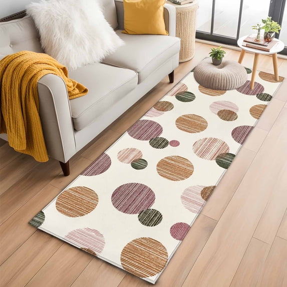 Runner Rug 2 x 6 Ft, Abstract Geometric Washable Non-Slip Floor Mat for Kitchen Hallway/Entryway, Farmhouse Vintage Polka Dot Red Brown Long Kitchen Runner Area Rugs for Living Room, Low-Profile