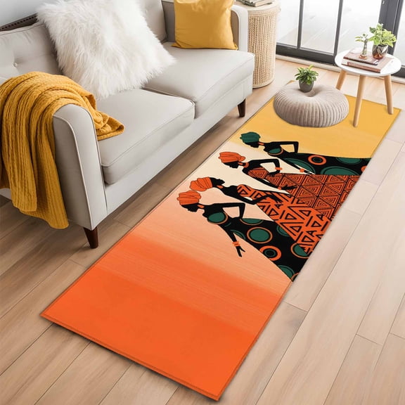 Runner Rug 2 x 6 Ft, Black Women Washable Non-Slip Floor Mat for Kitchen Hallway/Entryway, African Southwestern Boho Orange Yellow Long Kitchen Runner Area Rugs for Living Room, Low-Profile