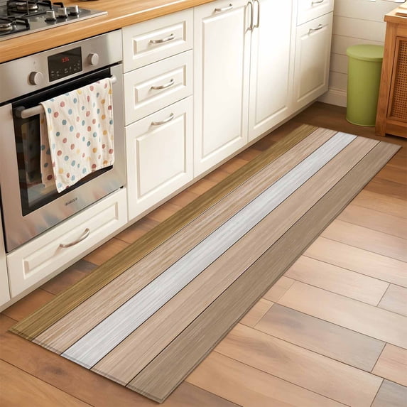 Runner Rug 2 x 6 Ft, Brown Wood Grain Washable Non-Slip Floor Mat for Kitchen Hallway/Entryway, Country Retro Wooden Plank Farmhouse Long Kitchen Runner Area Rugs for Living Room, Low-Profile