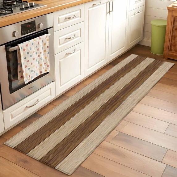 Runner Rug 2 x 6 Ft, Brown Wood Grain Washable Non-Slip Floor Mat for Kitchen Hallway/Entryway, Ombre Rustic Retro Wooden Plank Long Kitchen Runner Area Rugs for Living Room, Low-Profile
