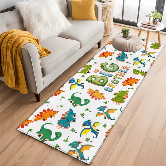 Runner Rug 2 x 6 Ft, Cartoon Dinosaurs Washable Non-Slip Floor Mat for Kitchen Hallway/Entryway, Funny Dino Cute Boys Girls Children Long Kitchen Runner Area Rugs for Living Room, Low-Profile
