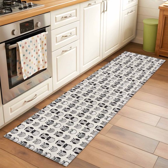 Runner Rug 2 x 6 Ft, Cartoon Owls Washable Non-Slip Floor Mat for Kitchen Hallway/Entryway, Modern Abstract Cute Birds Long Kitchen Runner Area Rugs for Living Room, Low-Profile