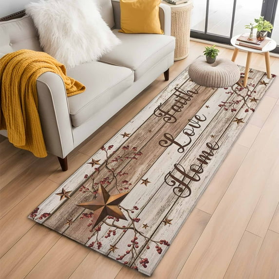 Runner Rug 2 x 6 Ft, Farmhouse Washable Non-Slip Floor Mat for Kitchen Hallway/Entryway, Vintage Country Texas Star Wooden Grain Long Kitchen Runner Area Rugs for Living Room, Low-Profile