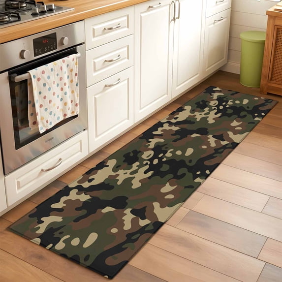 Runner Rug 2 x 6 Ft, Green Brown Black Washable Non-Slip Floor Mat for Kitchen Hallway/Entryway, Vintage Farmhouse Abstract Patterned Long Kitchen Runner Area Rugs for Living Room, Low-Profile