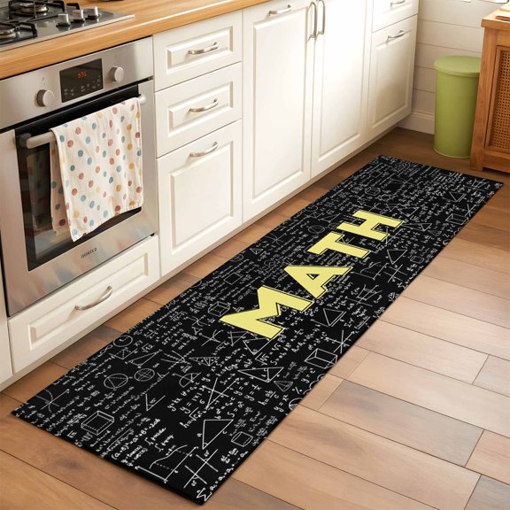 Runner Rug 2 x 6 Ft, Mathematics Formulas Washable Non-Slip Floor Mat for Kitchen Hallway/Entryway, Modern Abstract Art Math Geometric Long Kitchen Runner Area Rugs for Living Room, Low-Profile