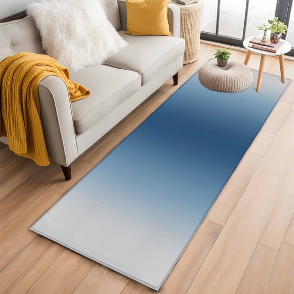 Runner Rug 2 x 6 Ft, Navy Blue Grey Ombre Washable Non-Slip Floor Mat for Kitchen Hallway/Entryway, Farmhouse Gradient Minimalist Long Kitchen Runner Area Rugs for Living Room, Low-Profile