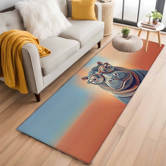Runner Rug 2 x 6 Ft, Orange Blue Hippocampus Washable Non-Slip Floor Mat for Kitchen Hallway/Entryway, Funny Animals Modern Art Long Kitchen Runner Area Rugs for Living Room, Low-Profile