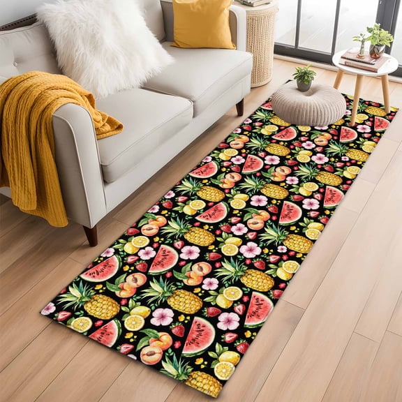 Runner Rug 2 x 6 Ft, Pineapple Washable Non-Slip Floor Mat for Kitchen Hallway/Entryway, Summer Fruit Strawberry Peach Watermelon Long Kitchen Runner Area Rugs for Living Room, Low-Profile