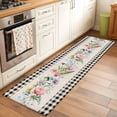 thumbnail image 1 of Runner Rug 2 x 6 Ft, Pink Spring Floral Washable Non-Slip Floor Mat for Kitchen Hallway/Entryway, Black White Plaid Pastoral Flowers Rustic Long Kitchen Runner Area Rugs for Living Room, Low-Profile, 1 of 7
