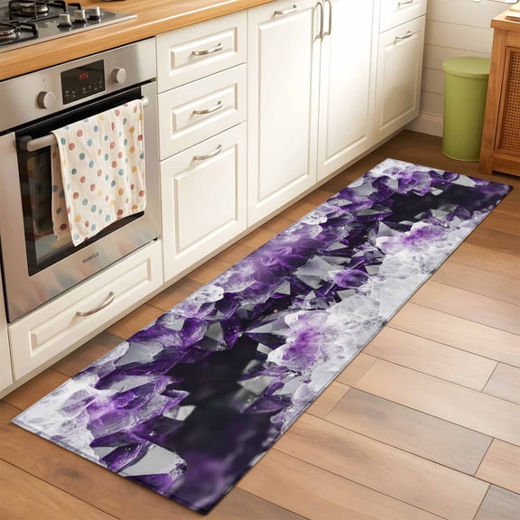 Runner Rug 2 x 6 Ft, Purple Black Geometric Washable Non-Slip Floor Mat for Kitchen Hallway/Entryway, Modern Abstract Crystals Artwork Long Kitchen Runner Area Rugs for Living Room, Low-Profile