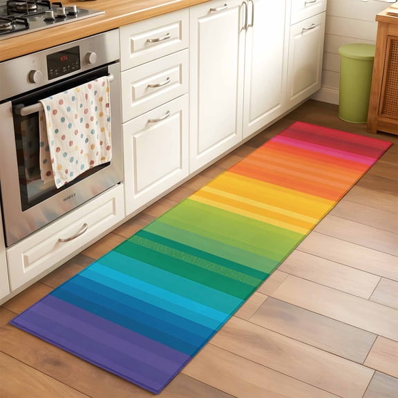 Runner Rug 2 x 6 Ft, Rainbow Striped Washable Non-Slip Floor Mat for Kitchen Hallway/Entryway, Colorful Gradients Modern Abstract Art Long Kitchen Runner Area Rugs for Living Room, Low-Profile