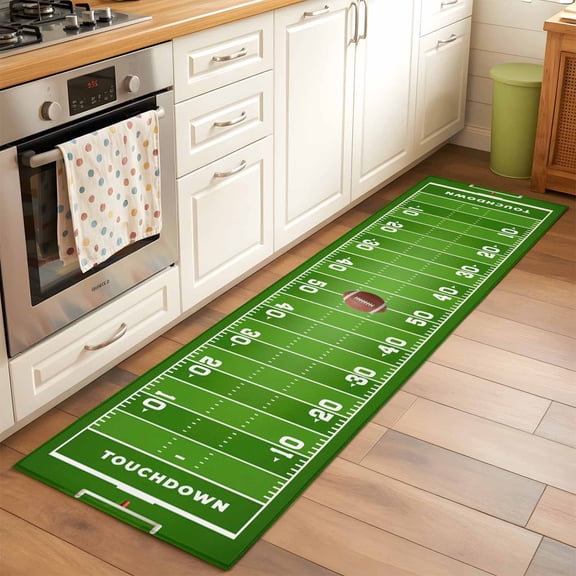 Runner Rug 2 x 6 Ft, Rugby Sport Washable Non-Slip Floor Mat for Kitchen Hallway/Entryway, American Football Field Stadium Long Kitchen Runner Area Rugs for Living Room, Low-Profile