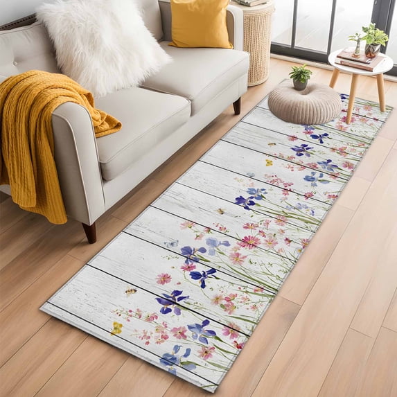 Runner Rug 2 x 6 Ft, Spring Floral Washable Non-Slip Floor Mat for Kitchen Hallway/Entryway, Summer Botanical Flowers Vintage Long Kitchen Runner Area Rugs for Living Room, Low-Profile
