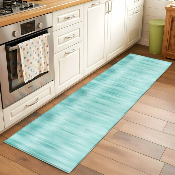 Runner Rug 2 x 6 Ft, Turquoise Washable Non-Slip Floor Mat for Kitchen Hallway/Entryway, Modern Abstract Art Ombre Striped Long Kitchen Runner Area Rugs for Living Room, Low-Profile