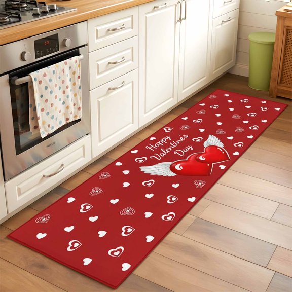 Runner Rug 2 x 6 Ft, Valentine's Day Washable Non-Slip Floor Mat for Kitchen Hallway/Entryway, Red Love Wings Romantic Long Kitchen Runner Area Rugs for Living Room, Low-Profile