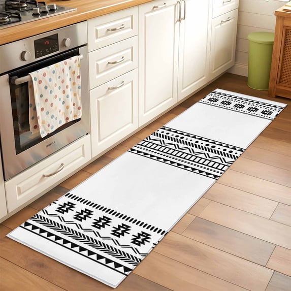 Runner Rug 2 x 6 Ft, White Boho Washable Non-Slip Floor Mat for Kitchen Hallway/Entryway, Farmhouse Simple Abstract Striped Geometric Long Kitchen Runner Area Rugs for Living Room, Low-Profile