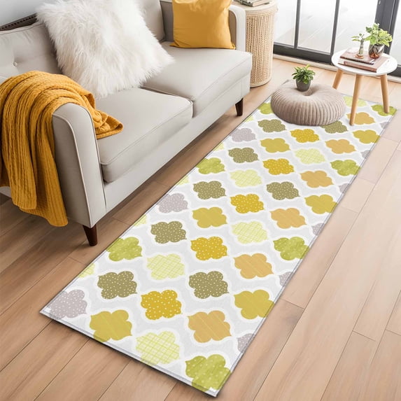 Runner Rug 2 x 6 Ft, Yellow Orange Moroccan Washable Non-Slip Floor Mat for Kitchen Hallway/Entryway, Vintage Boho Geometric Pattern Gray Long Kitchen Runner Area Rugs for Living Room, Low-Profile