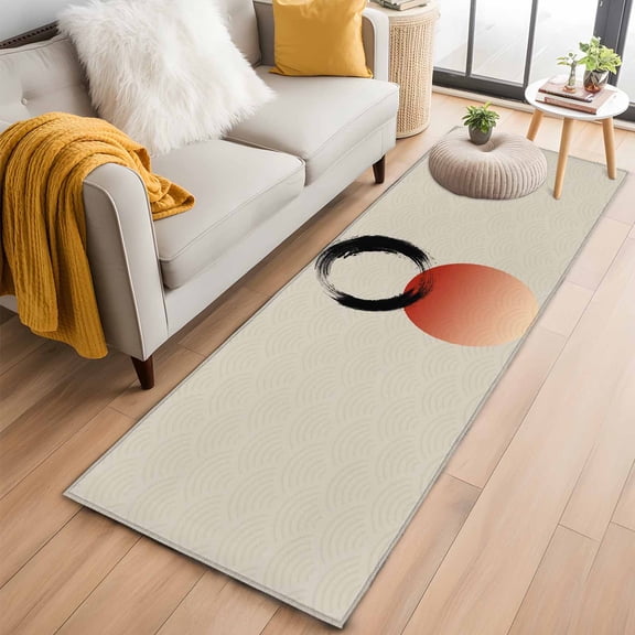 Runner Rug 2'x6', Abstract Art Sun Washable Non-Slip Hallway Runner Rugs, Modern Art Orange Round Rustic Bedside Rugs Floor Mats Carpet Runners for Kitchen Bathroom Laundry Room