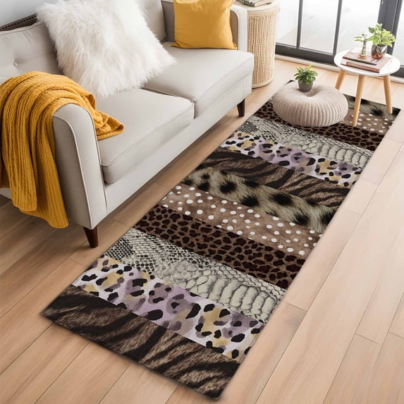 Runner Rug 2'x6', Animals Printed Striped Washable Non-Slip Hallway Runner Rugs, Country Leopard Zebra Textured Bedside Rugs Floor Mats Carpet Runners for Kitchen Bathroom Laundry Room