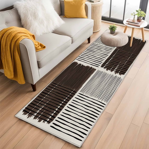 Runner Rug 2'x6', Black Striped Washable Non-Slip Hallway Runner Rugs, Farmhouse Stripes Modern Abstract Art Bedside Rugs Floor Mats Carpet Runners for Kitchen Bathroom Laundry Room