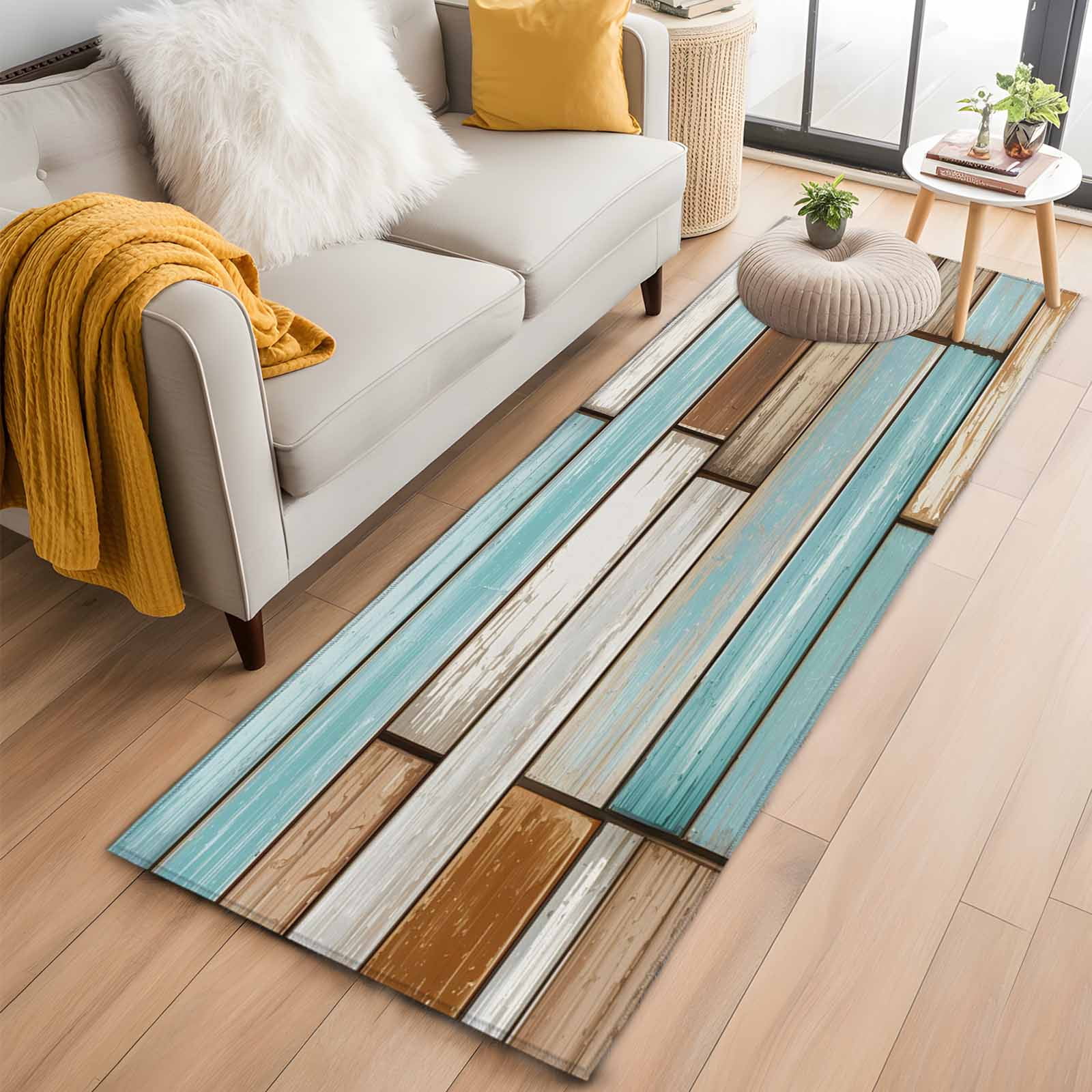 Runner Rug 2'x6', Blue Brown Vintage Washable Non-Slip Hallway Runner Rugs, Retro Farmhouse Elegant Pastoral Bedside Rugs Floor Mats Carpet Runners for Kitchen Bathroom Laundry Room