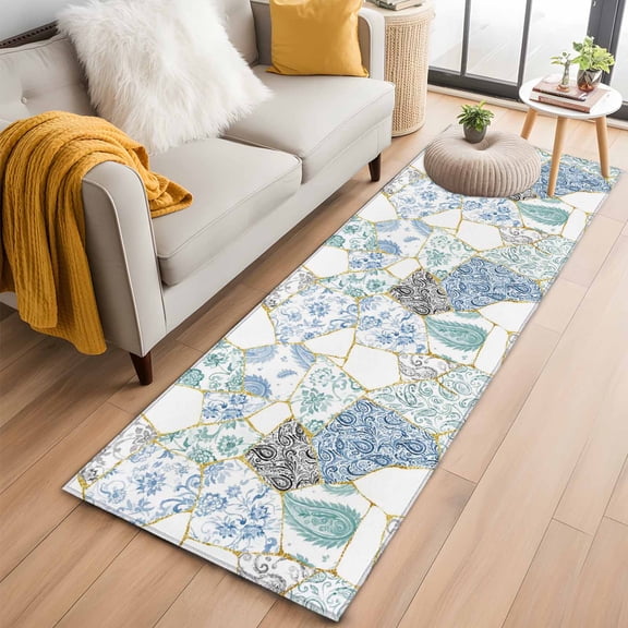 Runner Rug 2'x6', Blue White Porcelain Washable Non-Slip Hallway Runner Rugs, Traditional Oriental Chinese Art Bedside Rugs Floor Mats Carpet Runners for Kitchen Bathroom Laundry Room