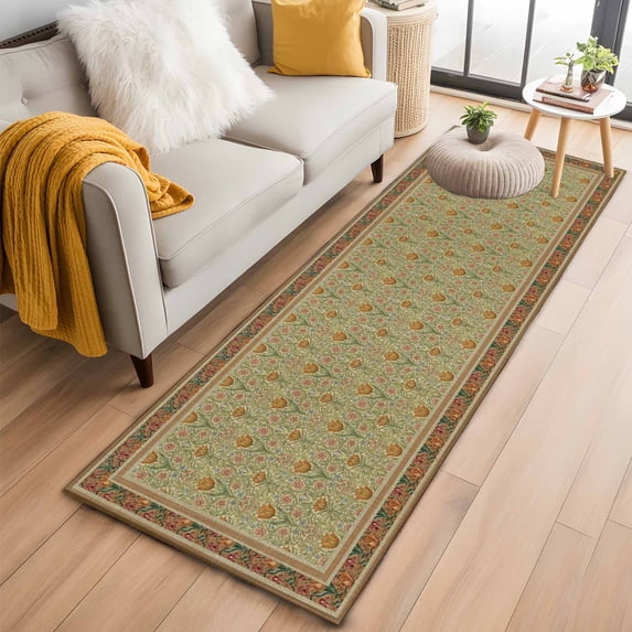Runner Rug 2'x6', Boho Geometric Abstract Floral Washable Non-Slip Hallway Runner Rugs, Vintage Ethnic Flower Textured Bedside Rugs Floor Mats Carpet Runners for Kitchen Bathroom Laundry Room