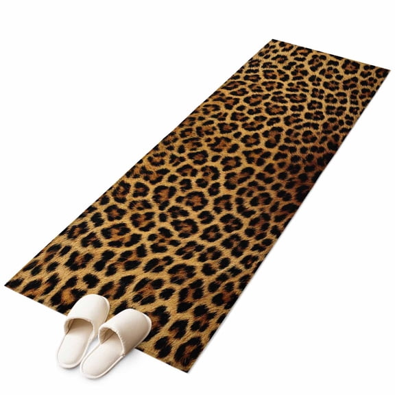 Runner Rug 2'x6' Brown Leopard Print Hallway Runner Rugs Washable Non-Slip Bedside Floor Mats Carpet for Kitchen Bedroom Laundry Room Bathroom