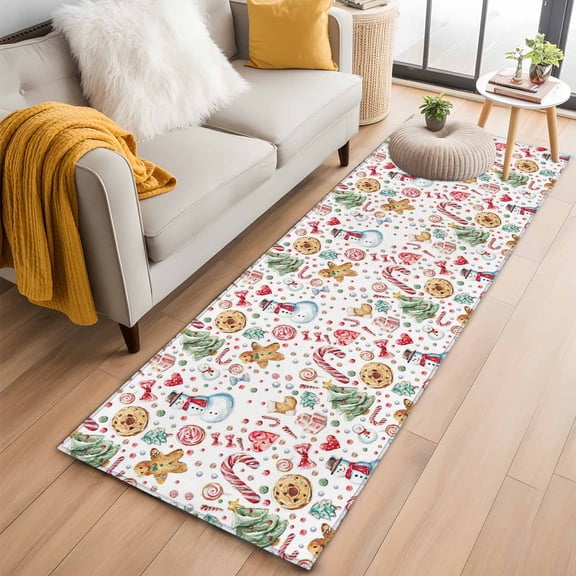 Runner Rug 2'x6', Christmas Washable Non-Slip Hallway Runner Rugs, Winter Pine Tree Candy Ginger Bread Man Snowman Bedside Rugs Floor Mats Carpet Runners for Kitchen Bathroom Laundry Room